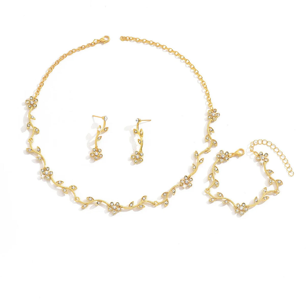 Women's 4-Piece Flower Set Necklace Earrings And Bracelet Wedding Party Accessory