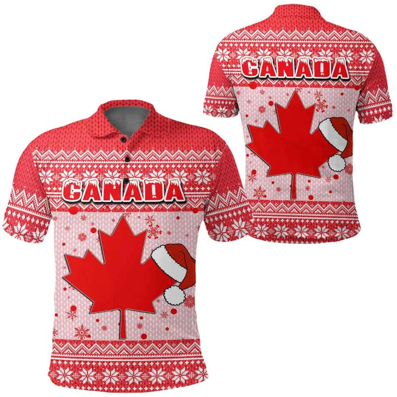 T-shirt Men Clothing Polo Shirts Street Canada Flag Print Casual Short Sleeve Tops Shirt Newest Lapel Zipper Tees Clothing 2024