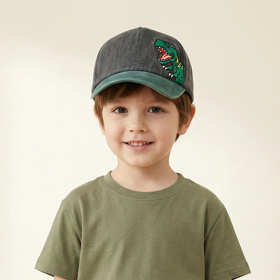Children's Baseball Caps - Boys and Girls, Plaid Cotton Floppy Baseball Caps, Trendy Kids' Small Dinosaur Sun Protection Hats
