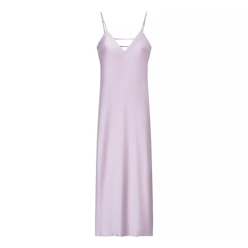 Elegant Satin Pink Women's Long Dresses Fashion Sleeveless Backless Slim Fit Hem Midi Dress Summer Female Holiday Robes 2026