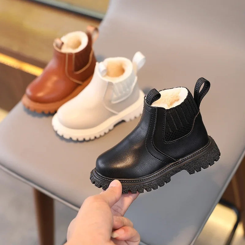 Kids Short Boots Fashion Boys Shoes Autumn Winter Leather Children Boots Non-Slip Toddler Girls Boot Toddler Snow Shoes
