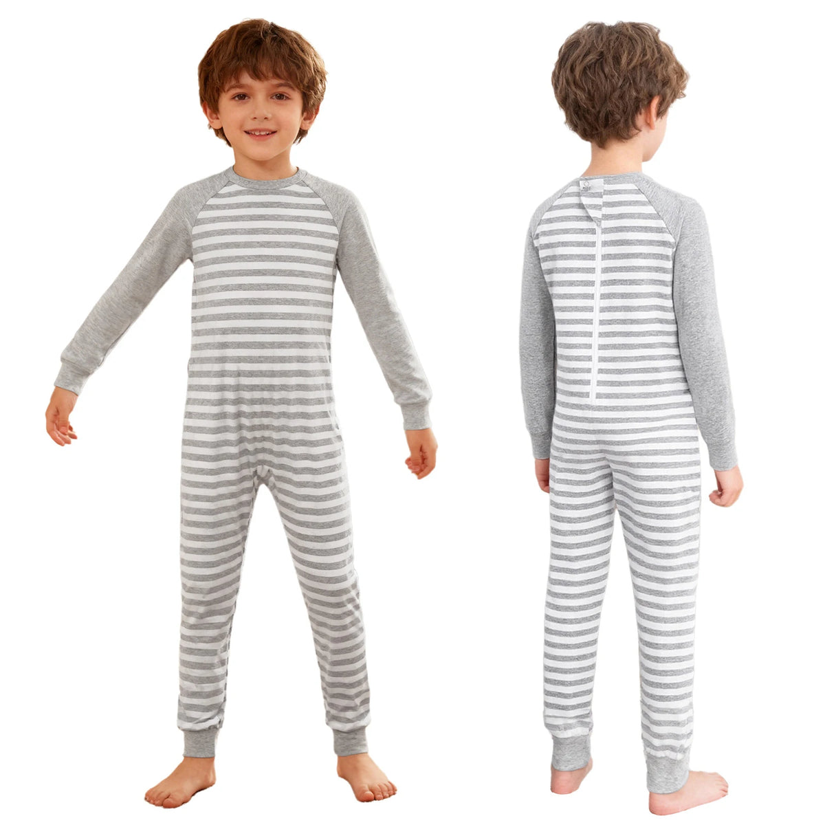 Kid Boys Girls Special Needs Jumpsuit Adaptive Clothing Long Sleeve Full Length Anti-Strip Back Zipper Stripes Rompers One-piece