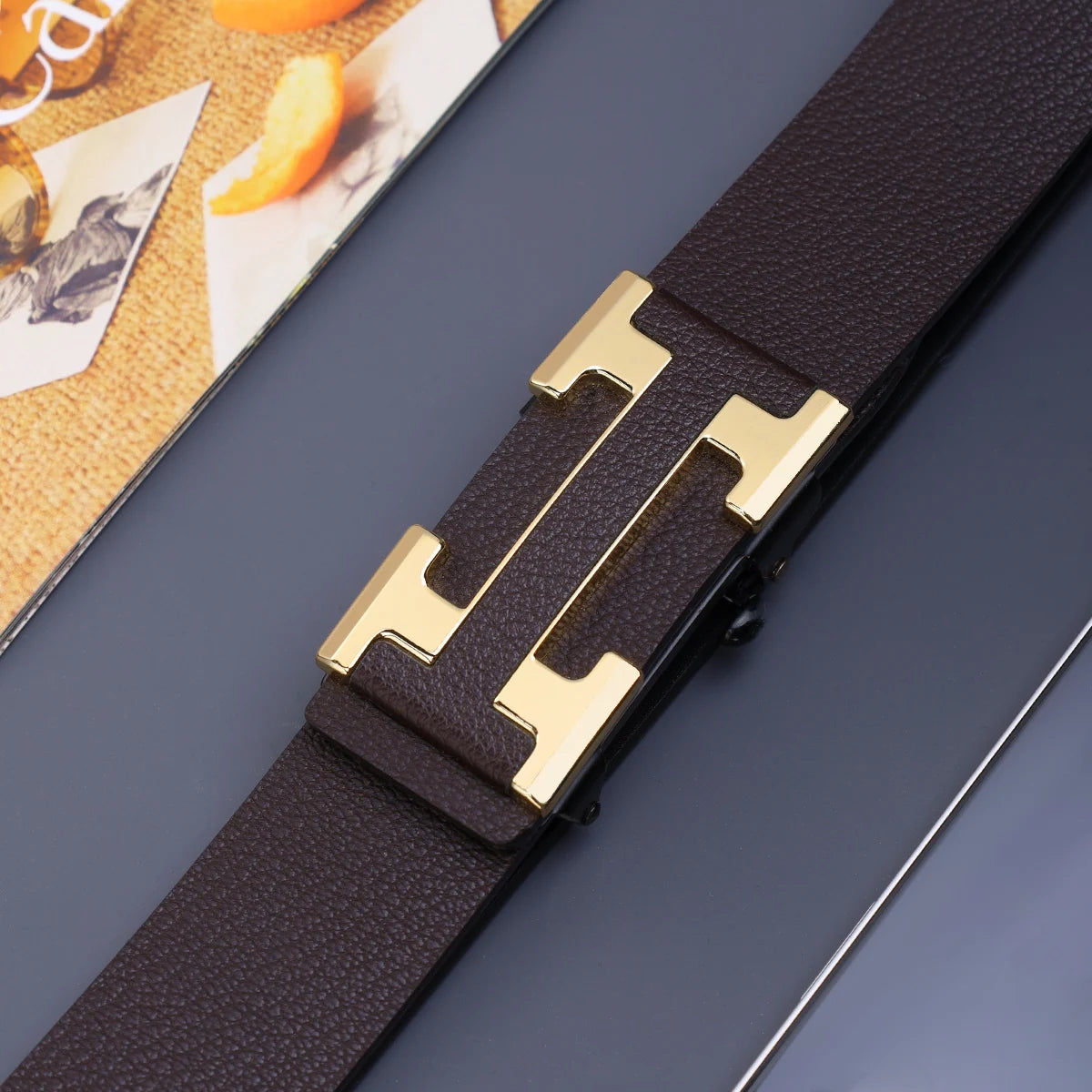Men's Fashionable Work Business Belt with Metal Automatic Buckle Durable Daily Use Perfect Gift Choice