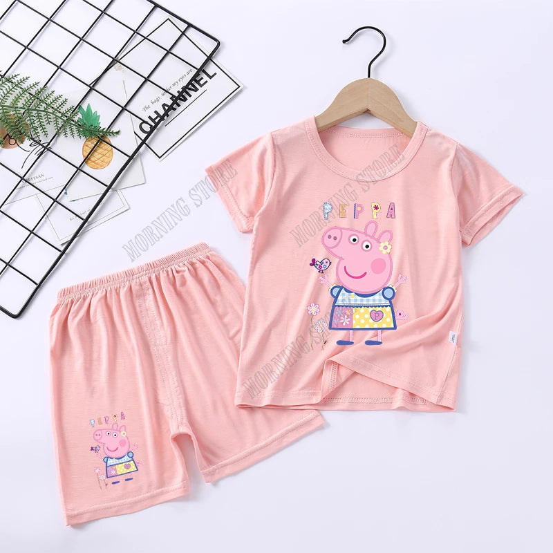 Peppa Pigs Children Pyjamas Sets Cartoon Girls boys Sleepwear Short Sleeved Clothes Kid Pajamas Set Baby Shirt Tops Clothing