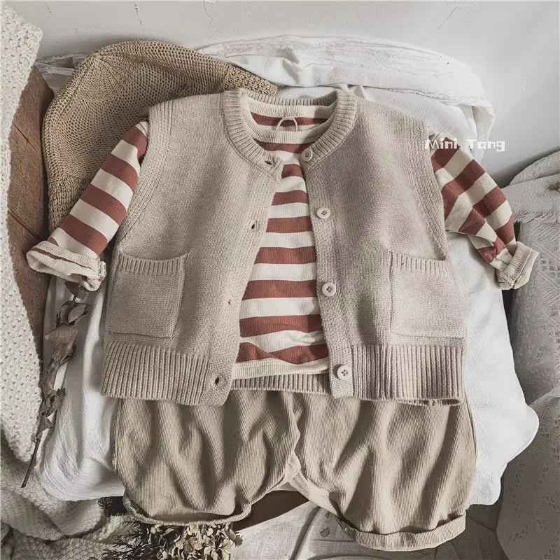 Children Sweater Vest Autumn Winter 2026 New Fashion Boys Girls Baby Knitted Cardigan Coat Kids Clothing
