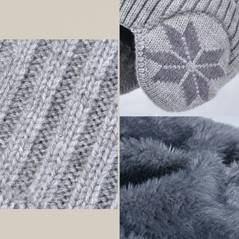 Kids Winter Knitted Hat Scarf Set for Boys Girls 2Pcs Fleece Lined Warm Earflaps Children Beanie Cap Neck Warmer for 4-10Y