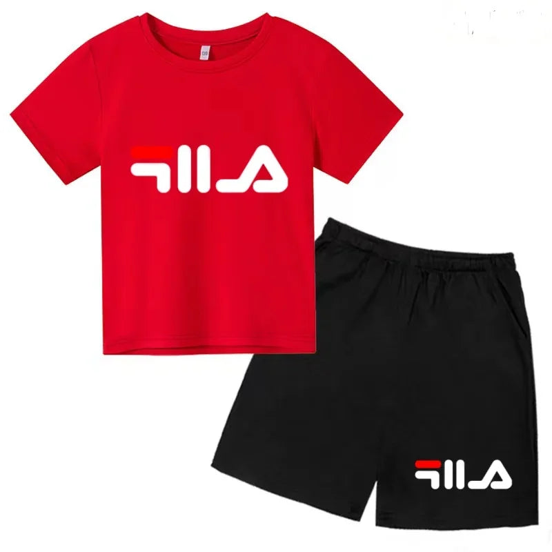 Summer Kids Letter Print 2PCS Outfits Casual Short Sleeve T-Shirt & Shorts Set Sports Tracksuit for Boys Girls 3-12Y