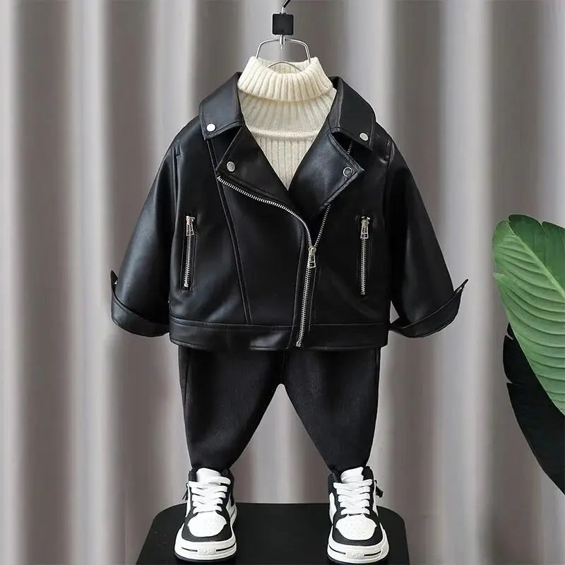 Boys Pu Leather Jackets Spring Autumn Children Handsome Outerwear Kids Zipper Trends Coats Baby Classics Clothes 2-8 Years
