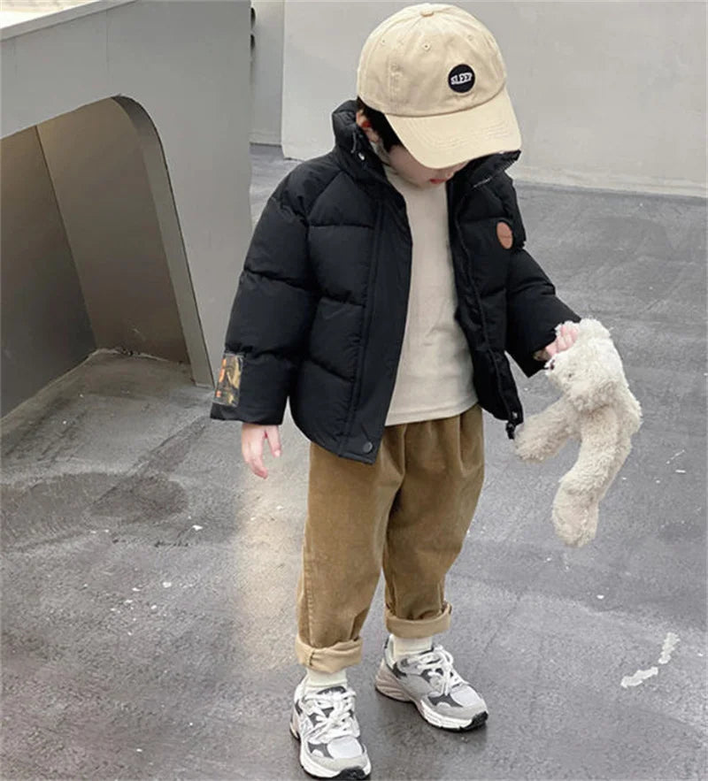 Kids Winter Warm Down Coats Children Casual Versatile Zipper Jacket Boys Girls Comfort Thick Plush Thermal Outdoor Outerwear