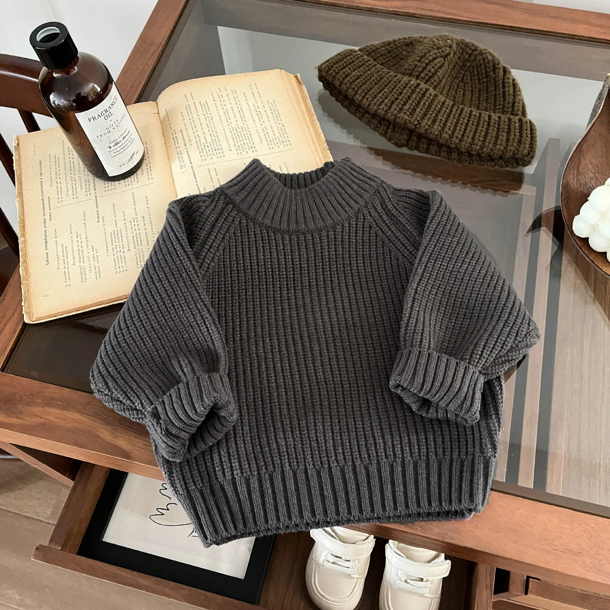 2025 Autumn New Children Sweater Solid Baby Girls Knitted Pullover Kids Boys Casual Vintage Sweater Cotton Toddler Clothes