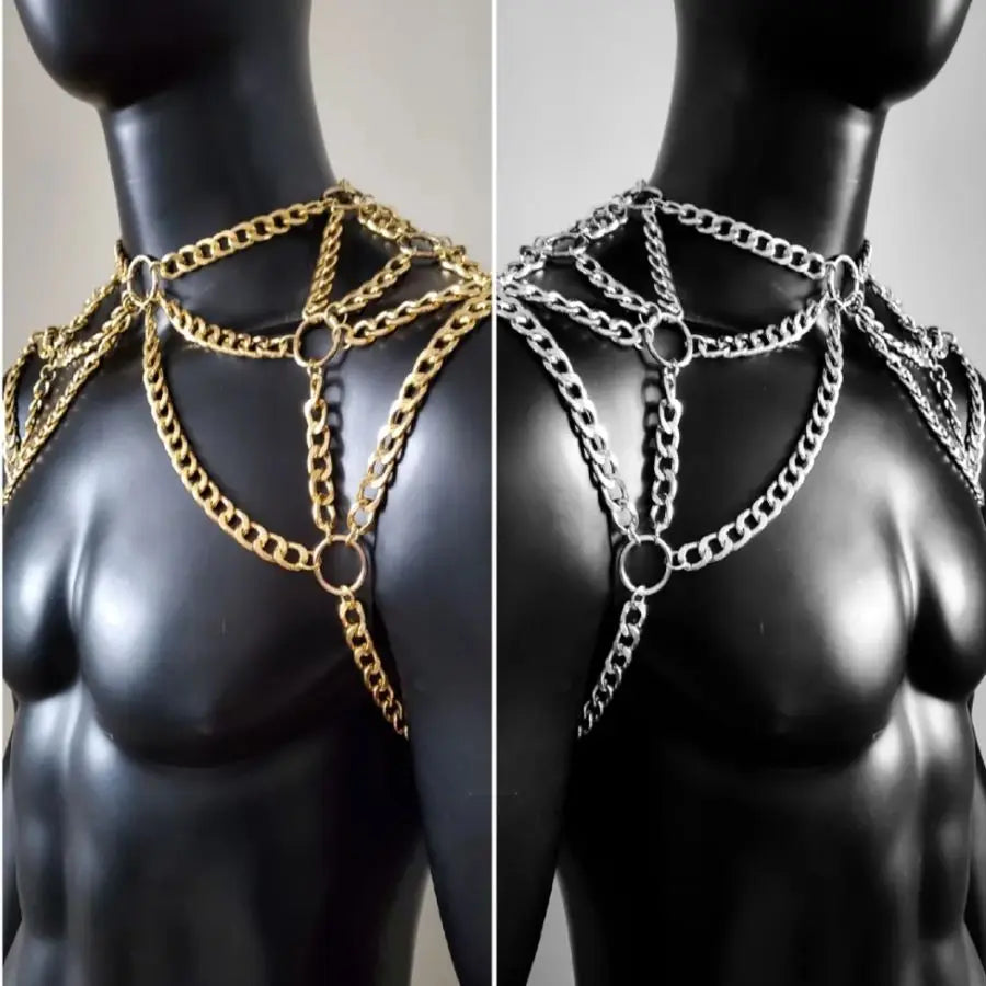 Fashion RJM03 Handmade Gold Men Chains Jewelry Unique Punk Necklace Shoulder Chains Cosplay Jewelry 2 Colors