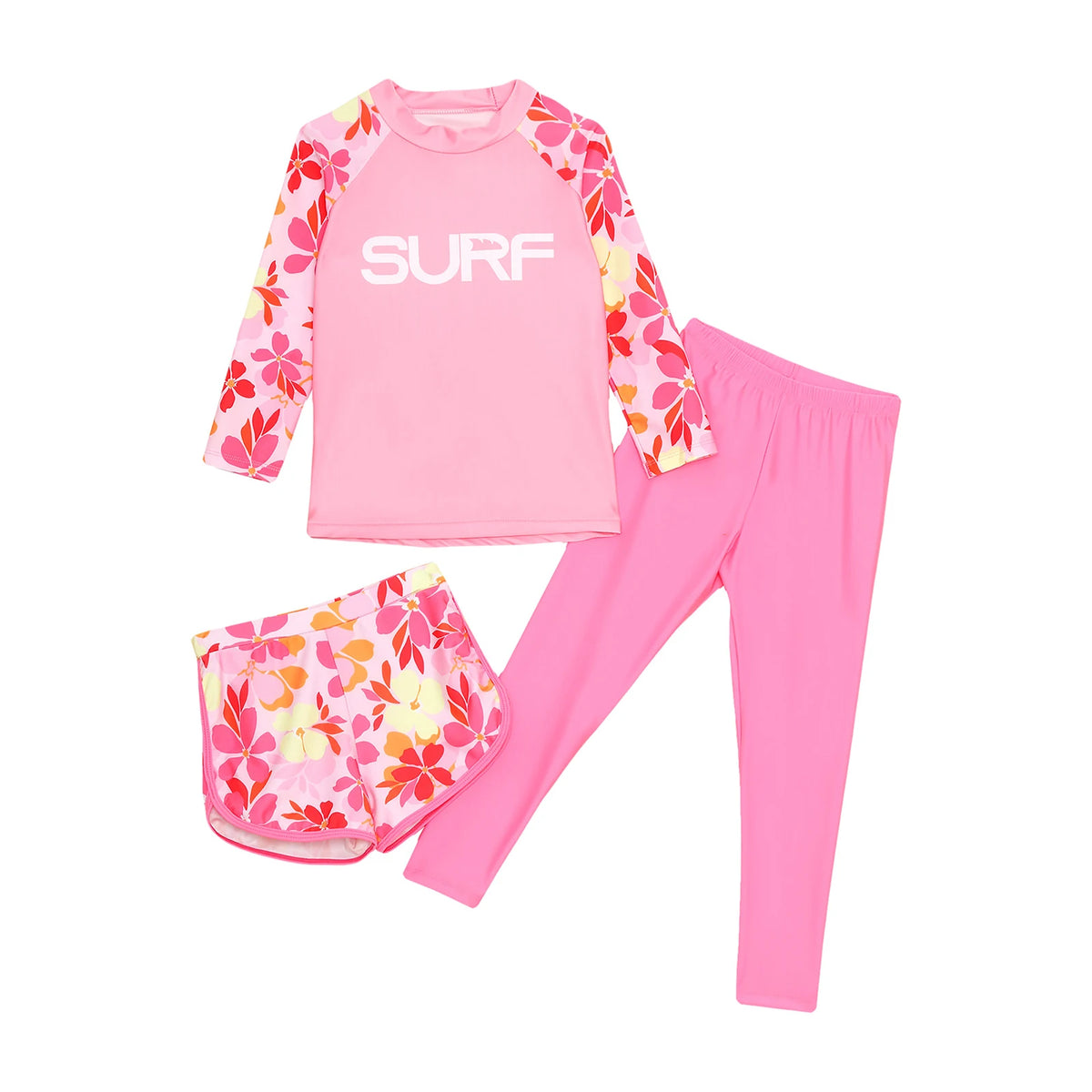 Kids Girls Boys 3 Pieces Swimsuit Swim Top with Shorts Pants Set UPF 50+ Rash Guard Outfits Bathing Suit Water Park Swimwear