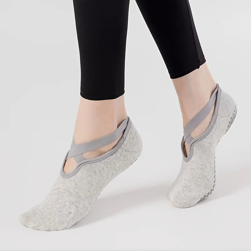 Yoga Socks for Women Non Slip Cross Strap Pilates Socks Breathable Anti-skid Barre Ballet Dance Gym Fitness Sports Socks