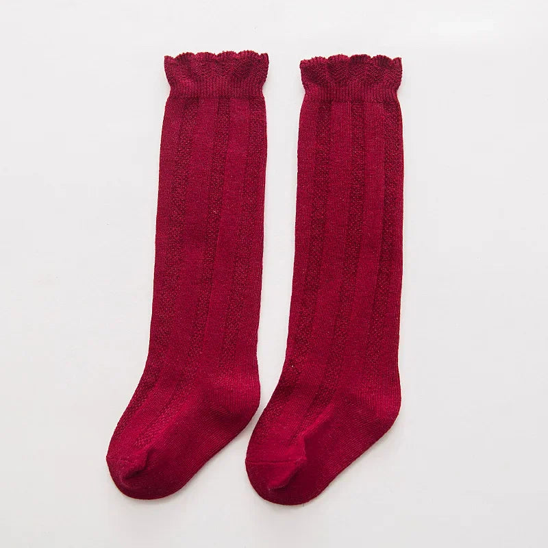 New Spring Autumn Baby Girls Cotton Knee High Socks Kids Girl Long Socks Toddler Double Needle Socks