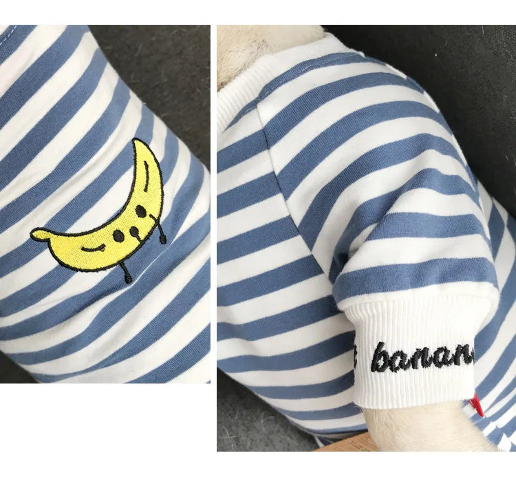 Pet parent-child clothing Dog and cat striped sweatshirt embroidered pure cotton two-legged clothes suitable for small dog