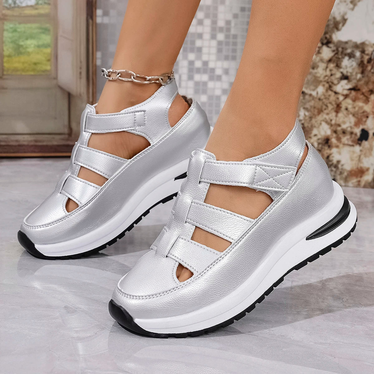 Women's Sandals Summer Shoes Platform Wedge High-heeled Gladiator Comfortable Casual New in Luxury White Round Toe on Offer