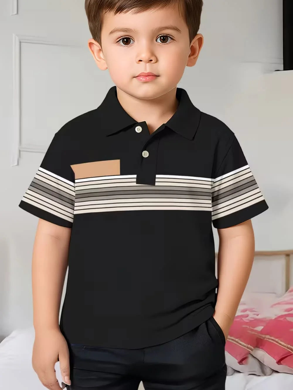 Kids Polo Shirts Striped Print Short Sleeve Polo Shirt for Boys Ummer Outdoor Casual Round Neck Fashion Boys Children's Clothing
