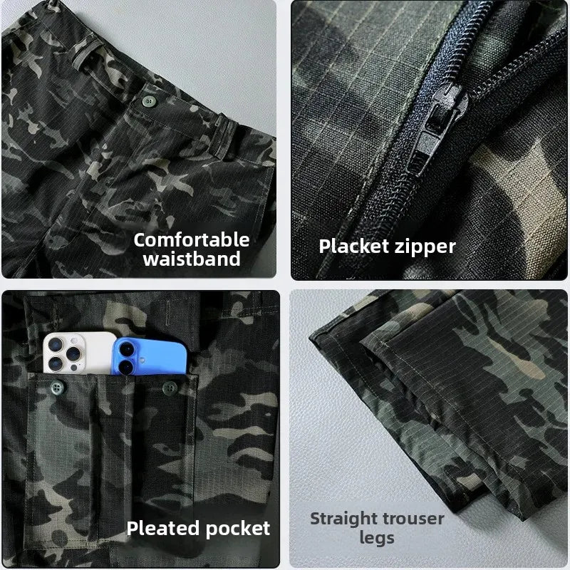 Water-Resistant Tactical Work Pants for Men Multiple Pockets Outdoor Military Fans Casual Pants Spring Autumn American Style