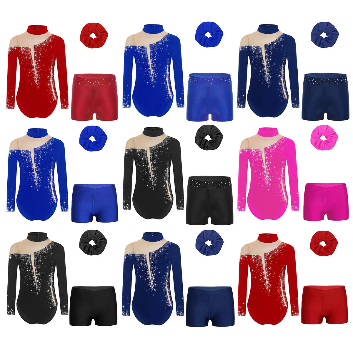 Kids Girls Ballet Dance Leotard With Body Shorts Hair Band Long Sleeve Workout Outfits Gymnastics Jersey Bodysuit Clothes