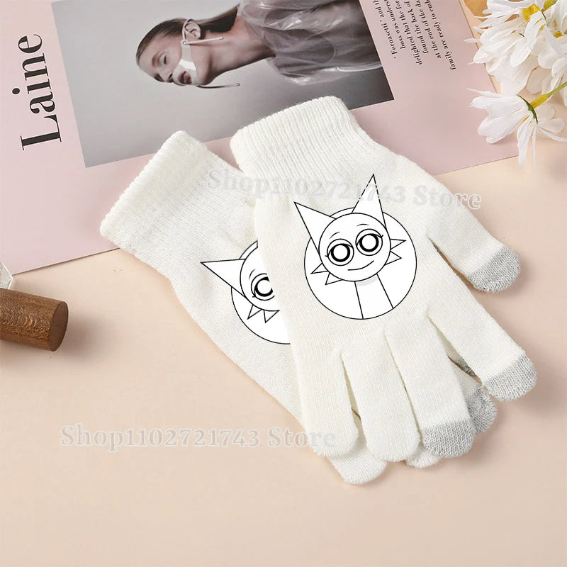 Sprunki Gloves for Children Anime Cartoon Cute Knitted Glove Boys Girls Winter Touchable Screen Warm Accessories Kawaii Mittens