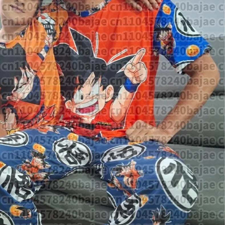 Pajama Set Son Goku Kiki Cartoon Matching Family Outfits Boys Girls Short Sleeve & Wide-Leg Pants Summer Quick-dry Comfy