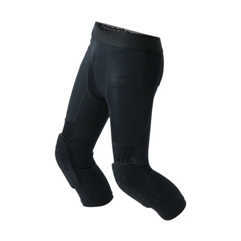 Kids Basketball Legging with Knee Pads Padded Sport Tights for Workout Training Running Capris Compression Pants