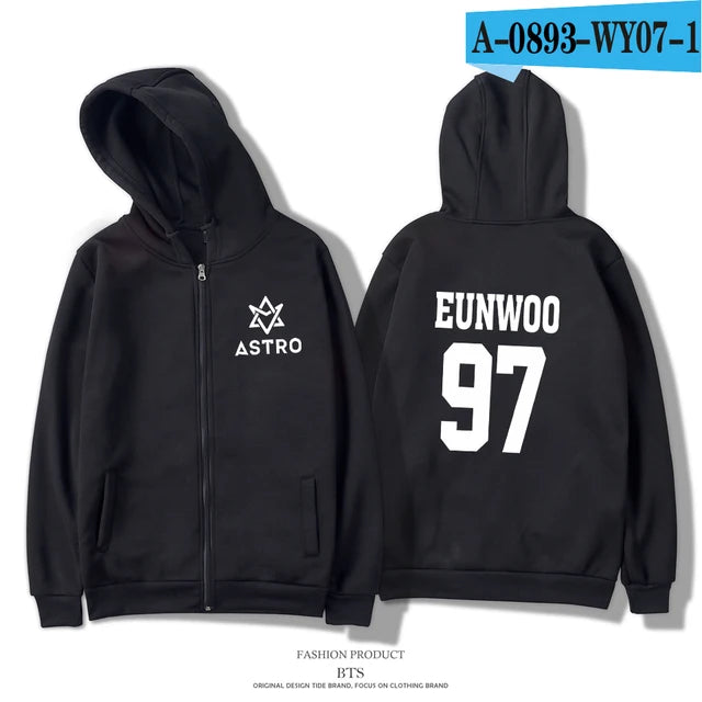 Kpop ASTRO STAR Group Printed Hoodies Moletom Harajuku Sweatshirt Casual Zipper Hoodie Streetwear Jacket Men/Women Clothing