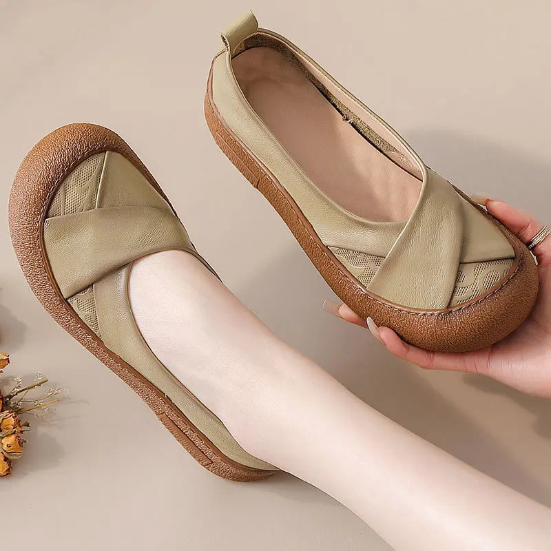Spring Fashion Women's Loafers Genuine Leather Soft Moccasin Retro Butterfly-Know Flower Summer Ballet Flats Ladies Shoes