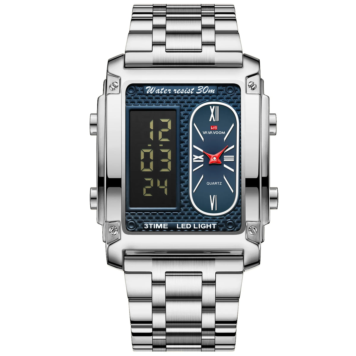 Men Electronic Watch With 50mm Rectangular LED Display Gold Stainless Steel Timing Clock Suitable Business Leisure Watch for Men