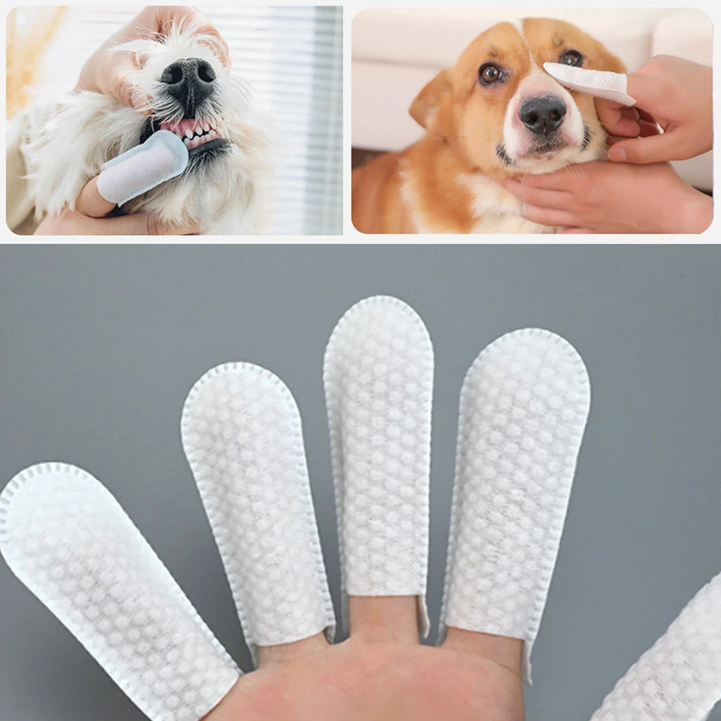 50Pcs/Pack Pet Cleaning Finger Cots Disposable Non-Woven Fabric Wipes Cats Dogs Teeth Ears Eyes Beauty Wipes Pet Supplies White