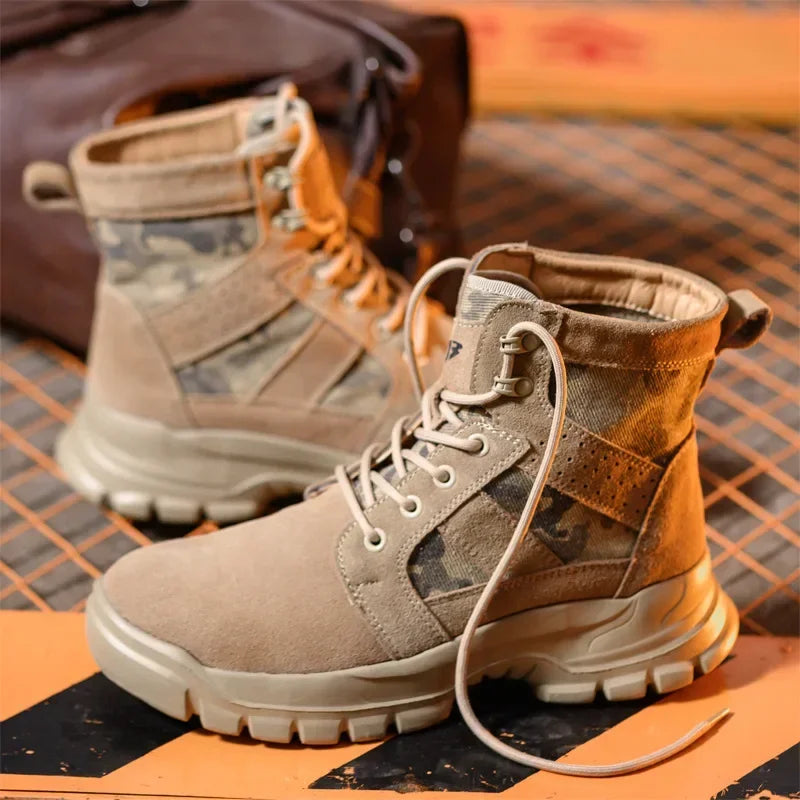 Outdoor Tactical Boots Desert Boot Anti-smash Anti-puncture High-top Safety Work Shoes Work Boots for Men Steel Toe Waterproof