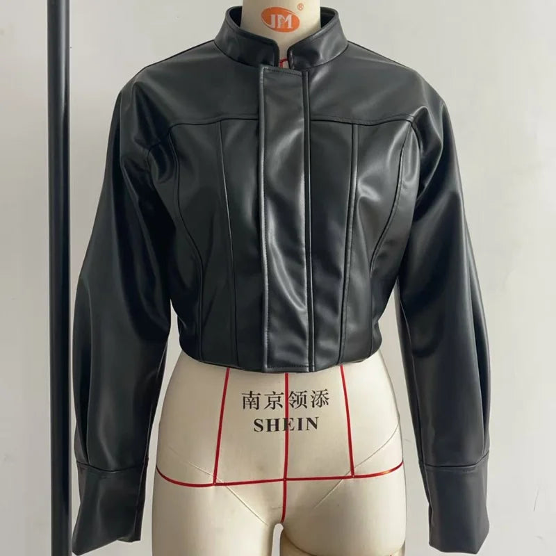 Fashionable Minimalist Leather Jacket Versatile Classic Retro Loose Casual Chic Outerwear Autumn Cool Women Street Wear