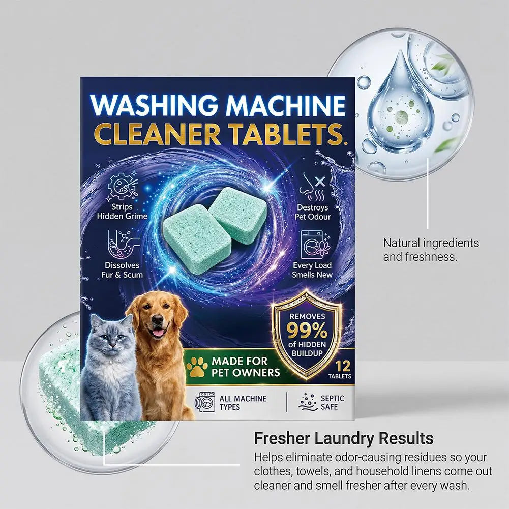 Washing Machine Cleaner for Pet Owners Eliminating Pet Odors Remove Pet Hair Cleaning Washing Machine Slots Cleaning Agent 12PCS