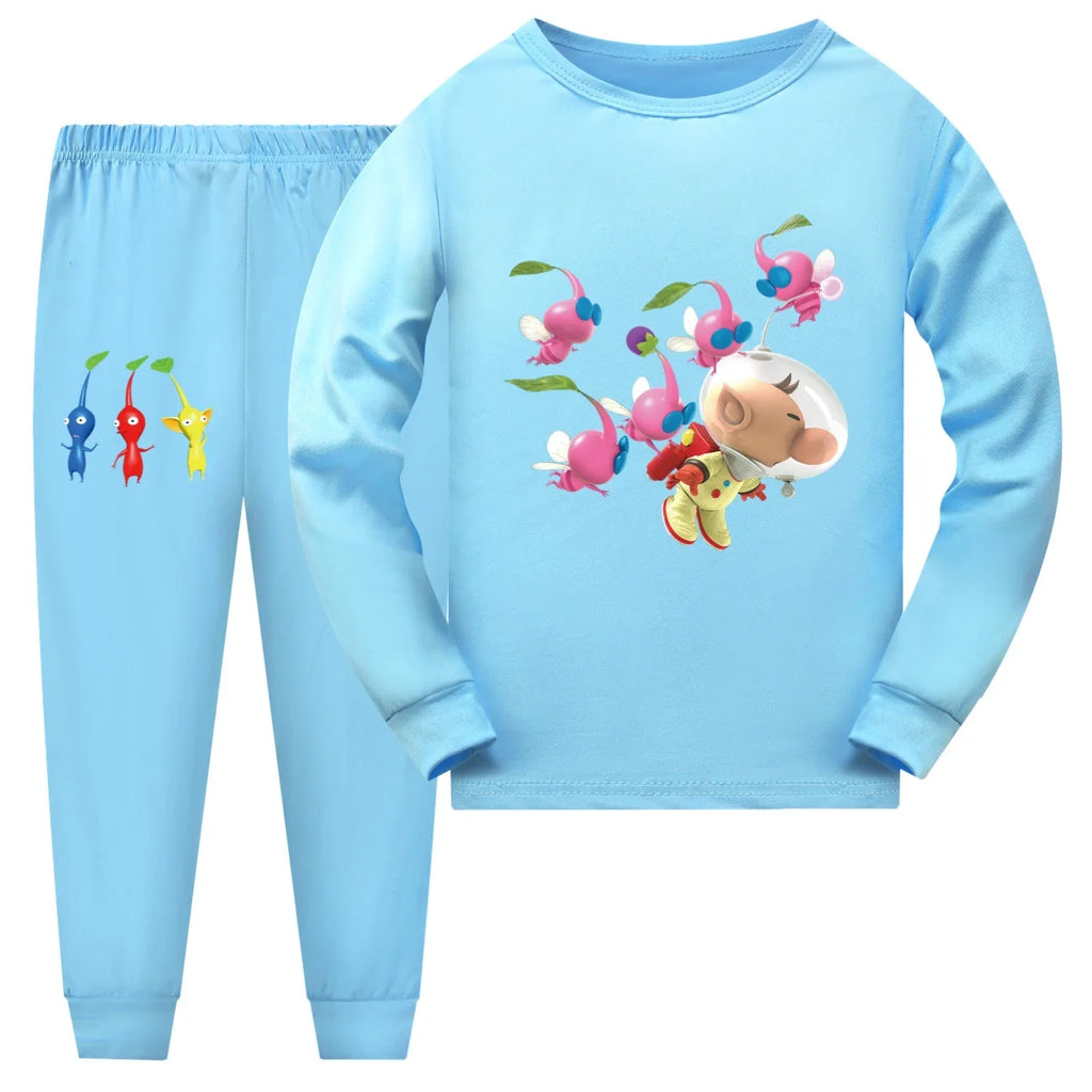 Newest PIKMIN 4 WIKI Costume Kids Cartoon Pajama Sets Baby Girls Long Sleeve Tops Pants 2pcs Set Teenager Boys Casaul Sleepwear
