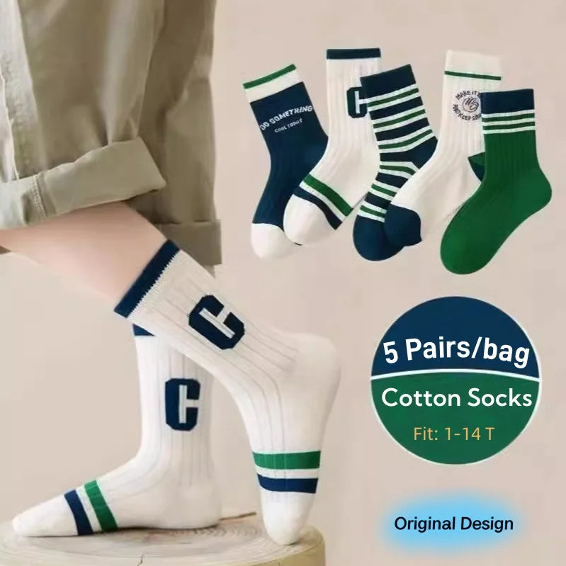 5 Pairs Children's Socks Spring Autumn Socks Kids Boys Cotton Socks Baby Cartoon Pattern Medium Sock