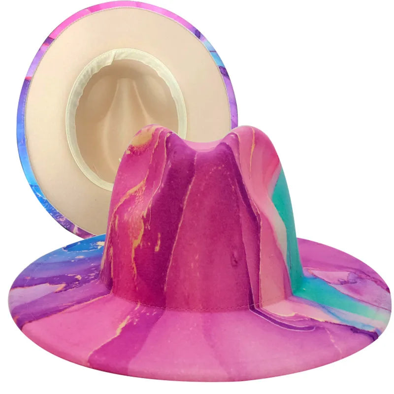 Fedora hat Women's hat wide-brimmed hat Fedora hat autumn winter men retro fashion tie-dye felt jazz Panama hat wedding hat