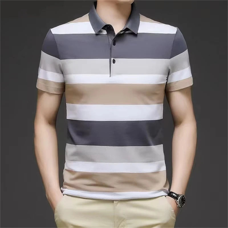 Retro Stripe Graphic Polo Shirts For Men Simple Fashion Daily Wear 3D Printed Father Polo Shirt Casual Breathable Oversized Tops