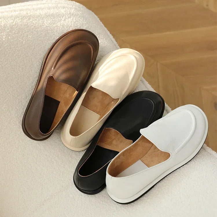 Loafers Women Flat Shoes 2026 New Spring Round Toe One Foot Slip-on Shoes Women Genuine Leather Soft Flats Shoes Women zapatos