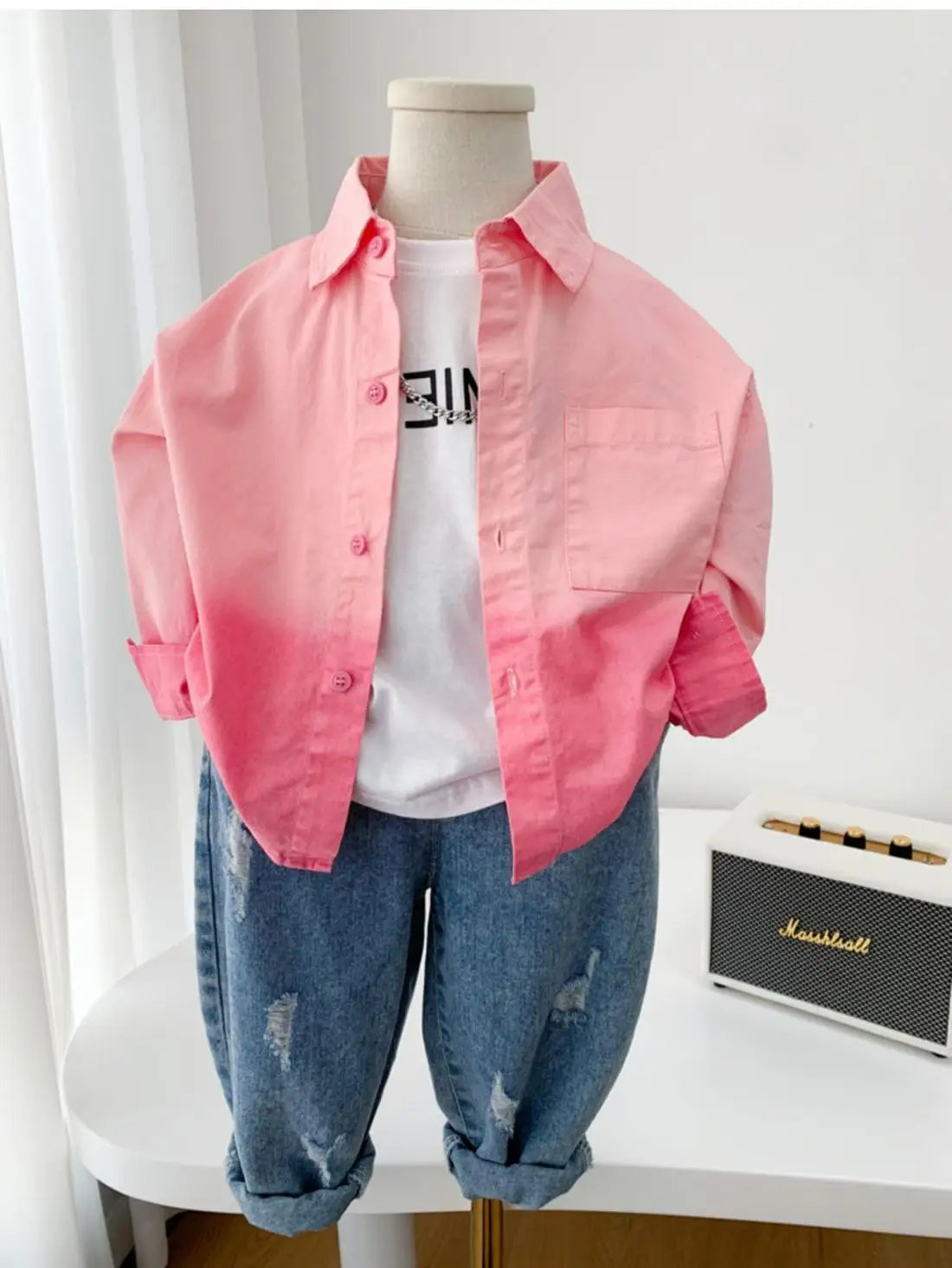 Boys' Pink Shirt 2025 New Fashionable Spring and Autumn Children's Long Sleeve Shirt Korean Coat