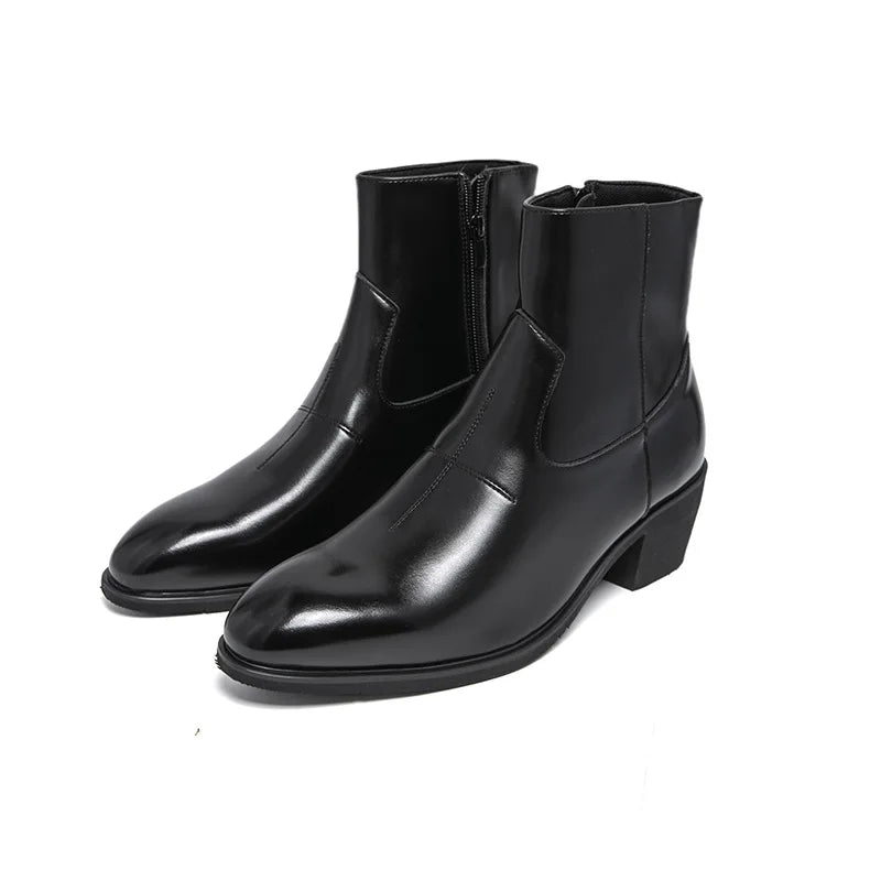 Men's Boots Leather Chelsea Boots British Style High Top Ankle Boots Zipper Pointed Toe Shoes Outdoor Business Male Dress Shoes