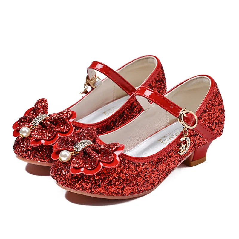 New Spring and Autumn Girls' High Heels Princess Dance Shoes Girls' Children's Shoes Shining Soft Leather Fashion Party Wedding