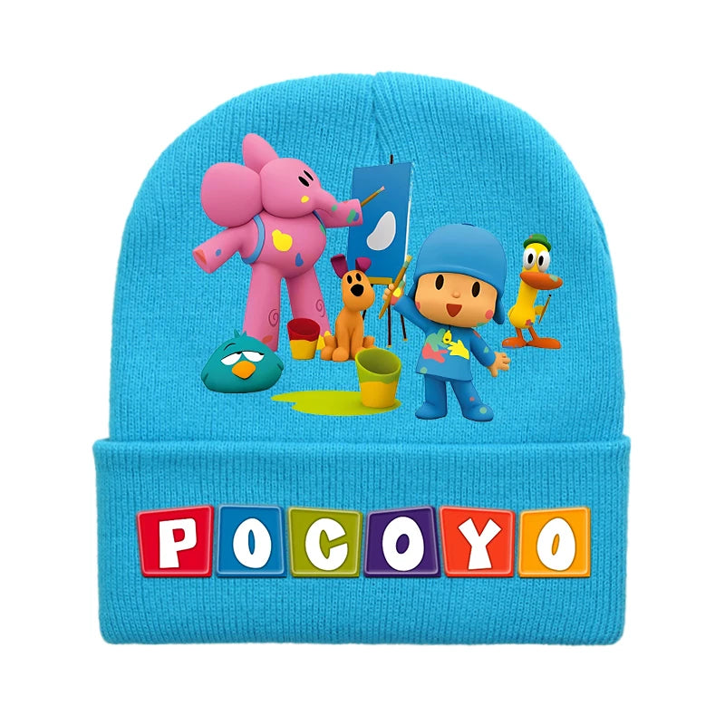 POCOYOS Children Knitted Hats Anime Character Print Knit Beanie Boys Girls Cartoon Winter Warm Caps Cute Thermal Hat Kids Gifts