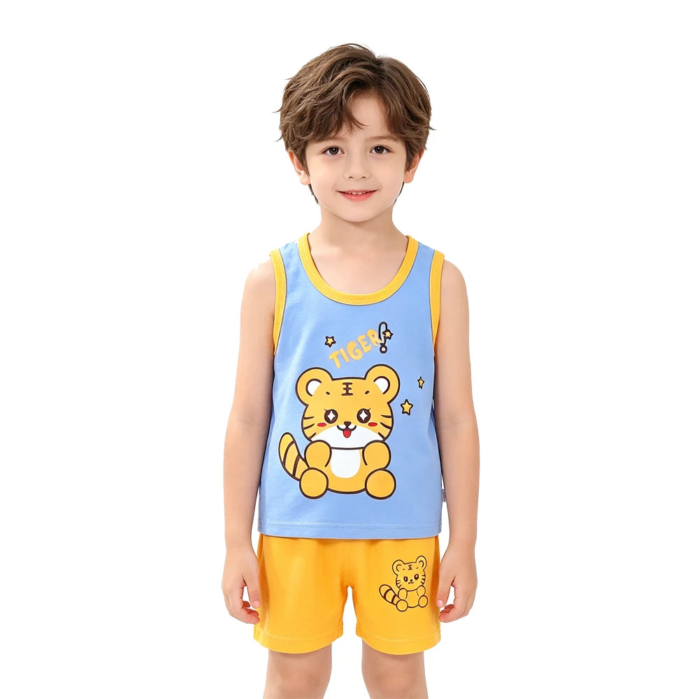 Summer Girls Pajamas Sets Kids Clothes Vest Suit Children Clothing baby Cotton T-Shirts Shorts Tank Top Boys Pyjamas Tank Tops
