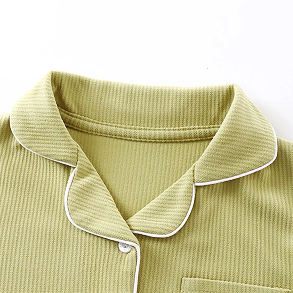 New Winter Kids Flannel Pyjamas Sets Warm Velvet Sleepwear Solid Color Long Sleeve Tops Pants Boys Girls PJs Casual Clothes