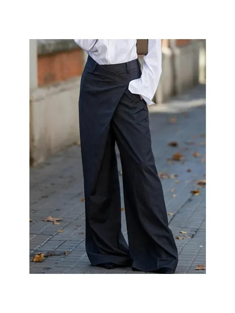 Bonboho Women's Solid Color Commuter Pants 2025 Summer New High Waist Asymmetric Wide Leg Trousers Casual Streetwear Pants