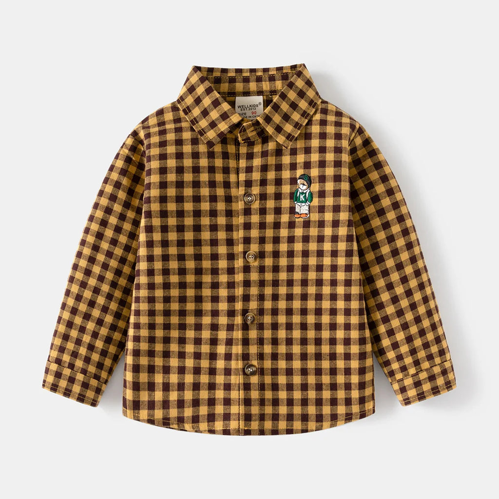 New Children's Clothes 2025 Kids Shirts With Collar Boys' Cotton Long Sleeved Baby Clothing Casual Top Plaid Blouse for Boy 2-7Y
