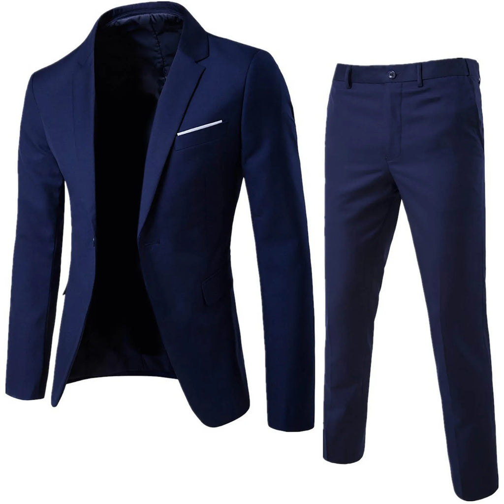 Luxury 2 piece men s wedding suit fashion men s slim solid color business office suit sets large size men pants