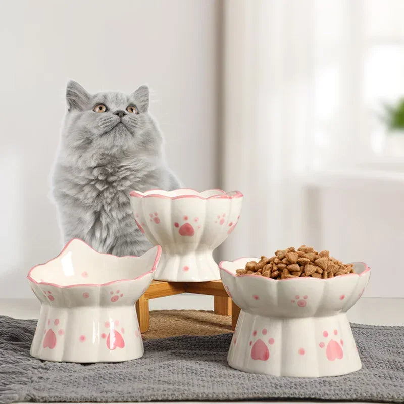 Pet Cat Ceramic Food Bowl Elevated Drinking Eating Feeders Small Puppy Dogs Snack Water Bowls Set Cats Feeding Accessories