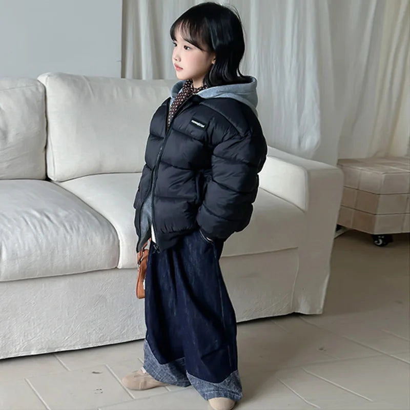 Kids Reversible Padded Jackets Boys Girls Winter Warm Down Coats Children's Thickened Outerwear Teenager Cotton Hooded Parkas
