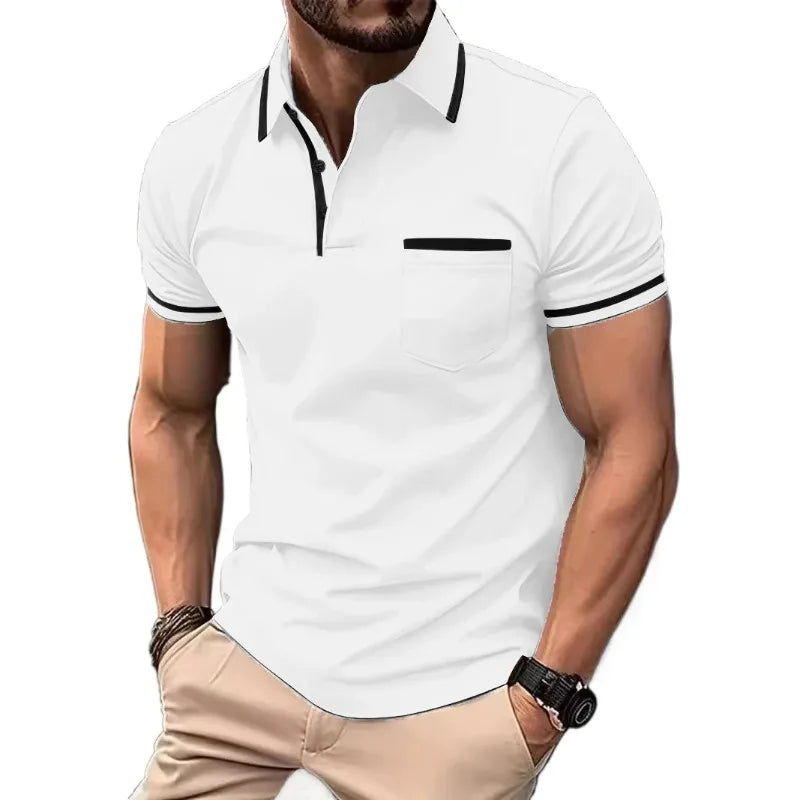 Mens Quarter Zip Polo Breathable Shirts Casual Classic Short Sleeve Contrast Collar Polo T Shirts Lightweight Pockets Streetwear